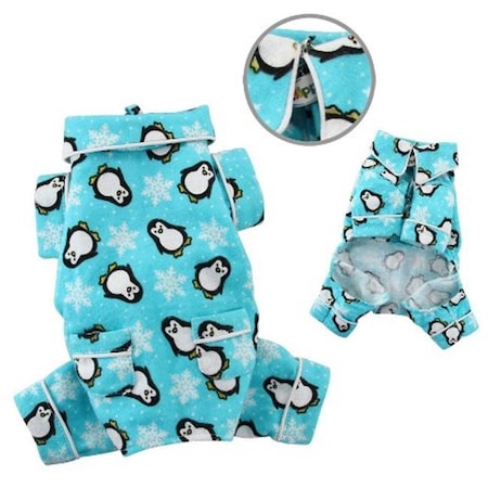 Klippo Pet KBD057XS Penguins & Snowflake Flannel Pajamas With 2 Pockets; Turquoise - Extra Small